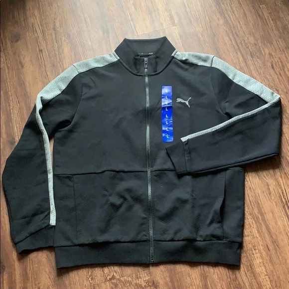 Puma Logo Jacket Full Zip Track Jacket Cardigan Black - Picture 1 of 13